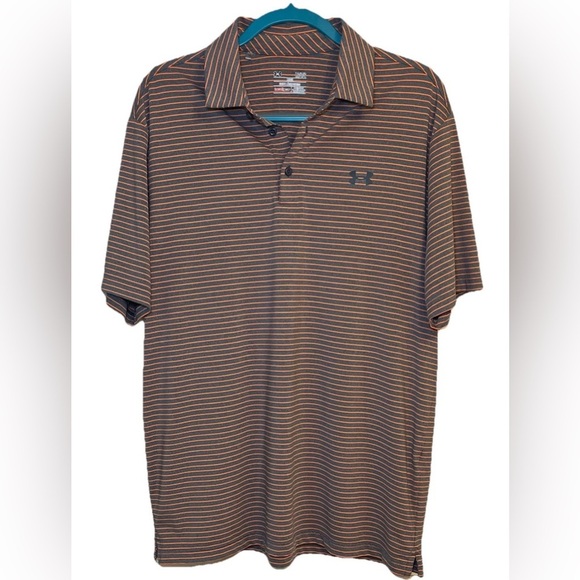 Under armour polo shirt adult large L gra orange short sleeve performance mens - Picture 1 of 6